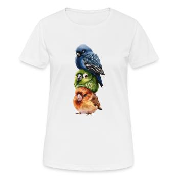 Drei Vögel übereinander gestapelt - Frauen T-Shirt atmungsaktiv - Weiß - Vorne - AI Model Female 172 dark (172cm)