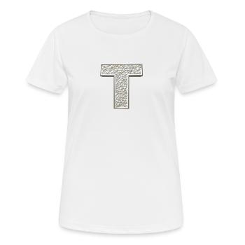 T, lettre, initiale, monogramme, - T-shirt respirant Femme - blanc - Devant - AI Model Female 172 dark (172cm)