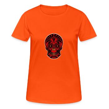 Stammesschädel Schwarz Rot Stammesschädel Stammes Tattoo - Frauen T-Shirt atmungsaktiv - Neonorange - Vorne - AI Model Female 172 dark (172cm)
