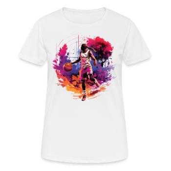 Joueur de basket-ball entouré par le coucher du soleil, illustration - T-shirt respirant Femme - blanc - Devant - AI Model Female 172 dark (172cm)