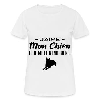 J aime mon chien - T-shirt respirant Femme - blanc - Devant - AI Model Female 172 dark (172cm)