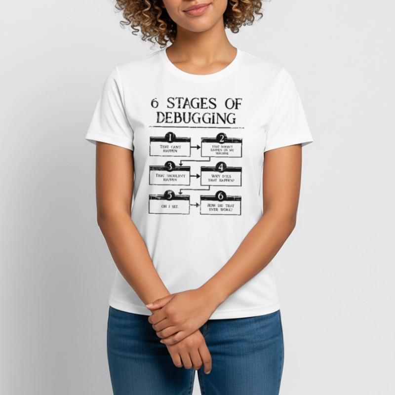 6 Stages Of Debugging Computer Programming Coding Women's Breathable T-Shirt