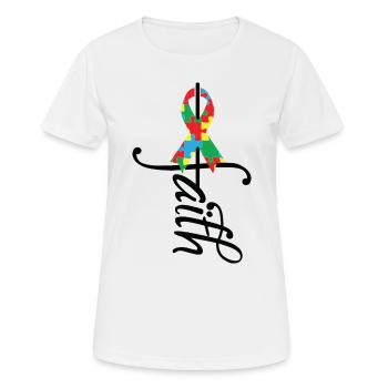 Ruban Sensibilisation à l’autisme - T-shirt respirant Femme - blanc - Devant - AI Model Female 172 dark (172cm)