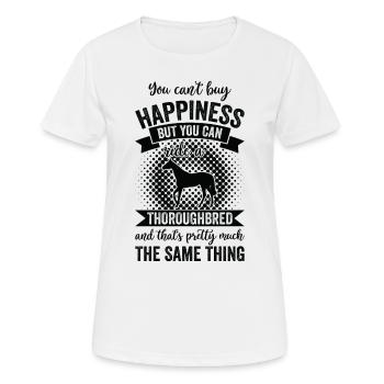 Équitation - Cheval pur-sang - T-shirt respirant Femme - blanc - Devant - AI Model Female 172 dark (172cm)
