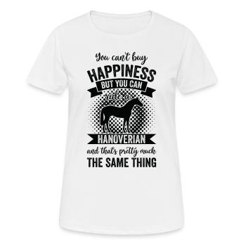 Équitation - Cheval hanovrien - T-shirt respirant Femme - blanc - Devant - AI Model Female 172 dark (172cm)