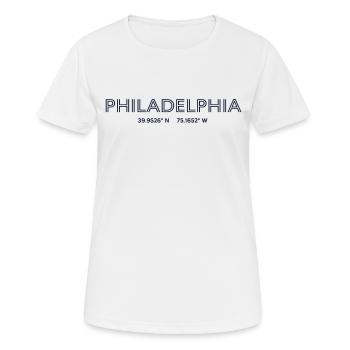 USA Stadt Koordinaten - Philadelphia - Frauen T-Shirt atmungsaktiv - Weiß - Vorne - AI Model Female 172 dark (172cm)