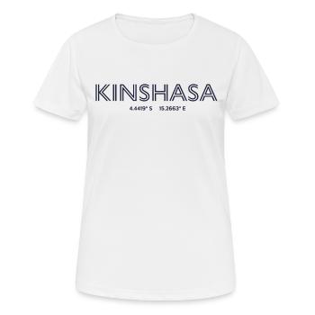 Congo Stadt Koordinaten - Kinshasa - Frauen T-Shirt atmungsaktiv - Weiß - Vorne - AI Model Female 172 dark (172cm)