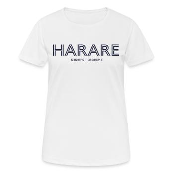 Zimbabwe Stadt Koordinaten - Harare - Frauen T-Shirt atmungsaktiv - Weiß - Vorne - AI Model Female 172 dark (172cm)