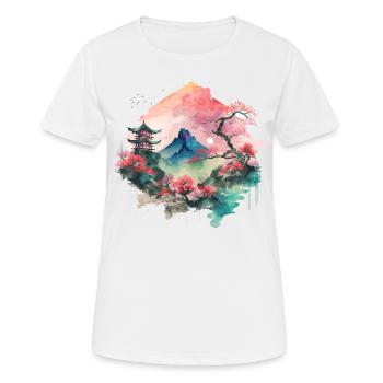 Asiatische Aquarelllandschaft - Frauen T-Shirt atmungsaktiv - Weiß - Vorne - AI Model Female 172 dark (172cm)