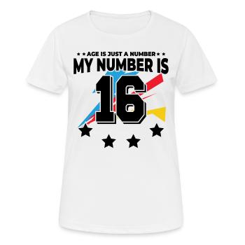 L’âge n’est qu’un chiffre – 16e anniversaire - T-shirt respirant Femme - blanc - Devant - AI Model Female 172 dark (172cm)