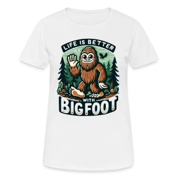 Drôle de vie est meilleure avec Bigfoot Happy Squatchin' - T-shirt respirant Femme - blanc - Devant - AI Model Female 172 dark (172cm)