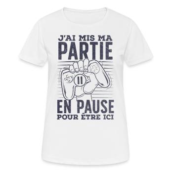 Pause Gaming Cadeau Geek Gamer Humour Insolite - T-shirt respirant Femme - blanc - Devant - AI Model Female 172 dark (172cm)