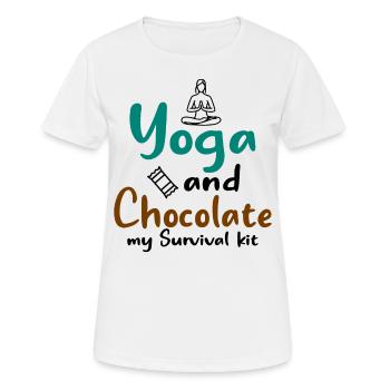 Yoga Und Schokolade - Tahirt Lustiges Yoga - Frauen T-Shirt atmungsaktiv - Weiß - Vorne - AI Model Female 172 dark (172cm)