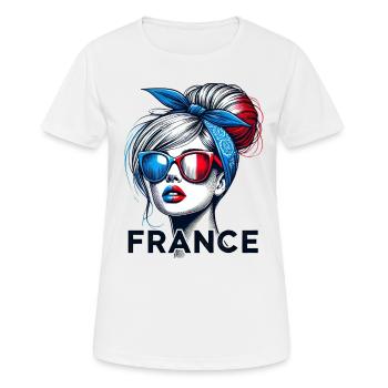 France Femme Chignon Drapeau Française Fier Fille - T-shirt respirant Femme - blanc - Devant - AI Model Female 172 dark (172cm)