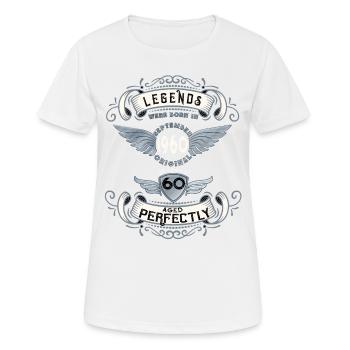 Né en septembre 1960 60 ans - T-shirt respirant Femme - blanc - Devant - AI Model Female 172 dark (172cm)