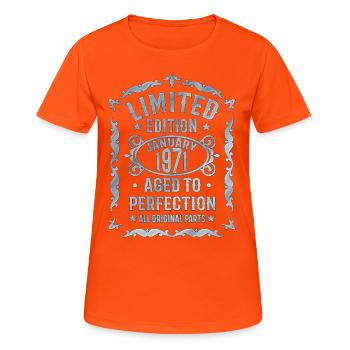 01, 1971 - Aged To Perfection Born 1971 - Women's Breathable T-Shirt - neon orange - Front - AI Model Female 172 dark (172cm)