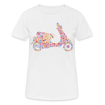 Motorroller angetrieben mit Blumen - Frauen T-Shirt atmungsaktiv - Weiß - Vorne - AI Model Female 172 dark (172cm)