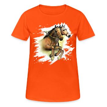 Dans le saut - T-shirt respirant Femme - orange néon - Devant - AI Model Female 172 dark (172cm)