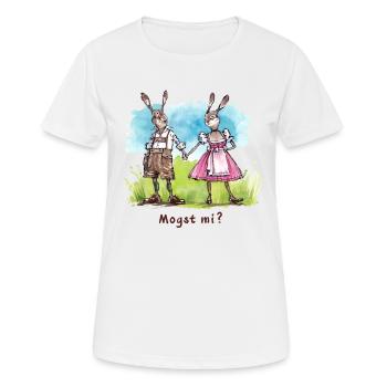 Mogst mi? Bayrische Hasen in Dirndl & Lederhose - Frauen T-Shirt atmungsaktiv - Weiß - Vorne - AI Model Female 172 dark (172cm)