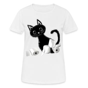 Katze schwarzer Kater Toilettenpapier Design - Frauen T-Shirt atmungsaktiv - Weiß - Vorne - AI Model Female 172 dark (172cm)