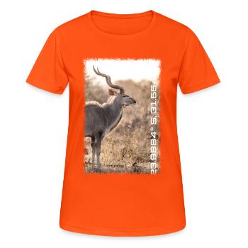 Série Kruger : Tourbillon - T-shirt respirant Femme - orange néon - Devant - AI Model Female 172 dark (172cm)