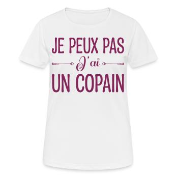 Je peux pas j'ai un copain. cadeau copain, copine. - T-shirt respirant Femme - blanc - Devant - AI Model Female 172 dark (172cm)