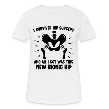 Hüftgelenkersatz Op Hüftchirurgie Post-op - Frauen T-Shirt atmungsaktiv - Weiß - Vorne - AI Model Female 172 dark (172cm)