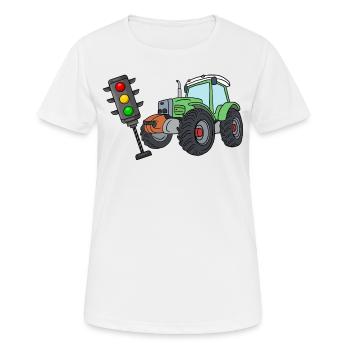 Ein Traktor fährt die Ampel um Ampel muss weg - Frauen T-Shirt atmungsaktiv - Weiß - Vorne - AI Model Female 172 dark (172cm)