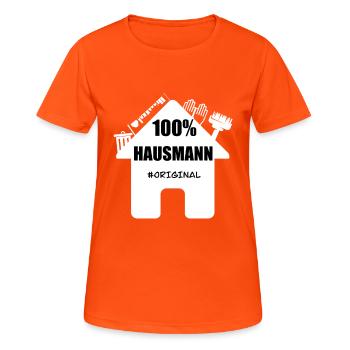 Hausmann Original Geschenkidee Vaterschaft Lustig - Frauen T-Shirt atmungsaktiv - Neonorange - Vorne - AI Model Female 172 dark (172cm)