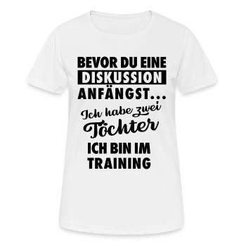 Ich habe zwei Töchter - Vater Geschenk - Frauen T-Shirt atmungsaktiv - Weiß - Vorne - AI Model Female 172 dark (172cm)