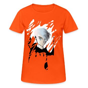 Boy in anime style - Women's Breathable T-Shirt - neon orange - Front - AI Model Female 172 dark (172cm)