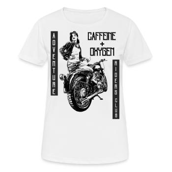 "Koffein Sauerstoff" Monochrome Biker Grafikdesign - Frauen T-Shirt atmungsaktiv - Weiß - Vorne - AI Model Female 172 dark (172cm)