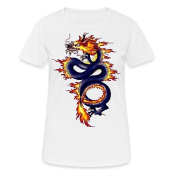 Chinesischer Drache Blau mit Feuer - Frauen T-Shirt atmungsaktiv - Weiß - Vorne - AI Model Female 172 dark (172cm)