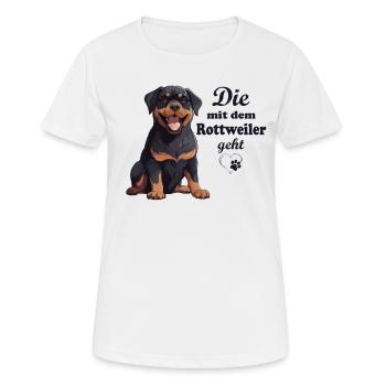 mit dem Rottweiler geht - Hunderasse Rottweiler - Frauen T-Shirt atmungsaktiv - Weiß - Vorne - AI Model Female 172 dark (172cm)