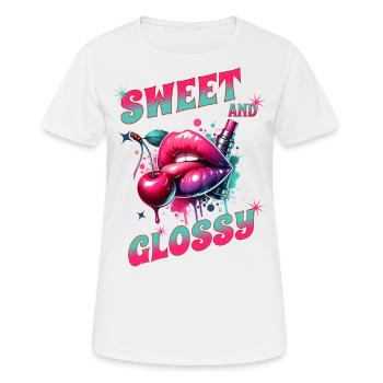 Kussmunddesign, Sweet and Glossy, Kirschen - Frauen T-Shirt atmungsaktiv - Weiß - Vorne - AI Model Female 172 dark (172cm)