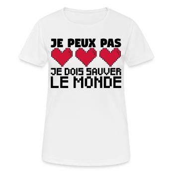 je peux pas je dois sauver le monde. jeux vidéo. - T-shirt respirant Femme - blanc - Devant - AI Model Female 172 dark (172cm)