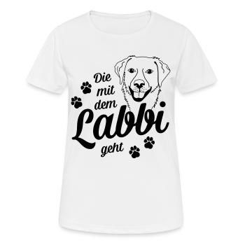 Die mit dem Labbi geht - Hundepfoten - Frauen T-Shirt atmungsaktiv - Weiß - Vorne - AI Model Female 172 dark (172cm)