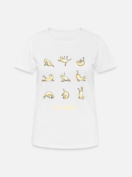 Yoga Chats Humour Exercices Sports Om Yoga Spirituel - T-shirt respirant Femme - blanc