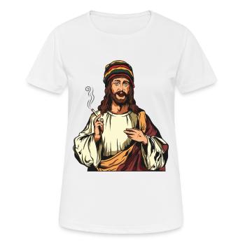 Joint Jésus fumer de l'herbe de cannabis Chanvre Rasta 420 - T-shirt respirant Femme - blanc - Devant - AI Model Female 172 dark (172cm)