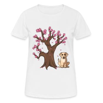 Labrador Retriver Dog Love-r Japanese Cherry Bloss - Women's Breathable T-Shirt - white - Front - AI Model Female 172 dark (172cm)