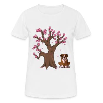 Boxer Dog Japanese Cherry Blossom Tree - Women's Breathable T-Shirt - white - Front - AI Model Female 172 dark (172cm)
