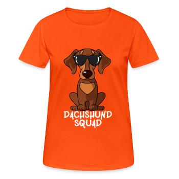Dog Mom Dog Dad Love-r Funny Dachshund Squad - Women's Breathable T-Shirt - neon orange - Front - AI Model Female 172 dark (172cm)