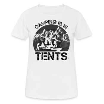 Zelten ist Zelten Wandershirt - Frauen T-Shirt atmungsaktiv - Weiß - Vorne - AI Model Female 172 dark (172cm)