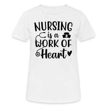 Krankenpflege ist eine Herzensangelegenheit - Frauen T-Shirt atmungsaktiv - Weiß - Vorne - AI Model Female 172 dark (172cm)