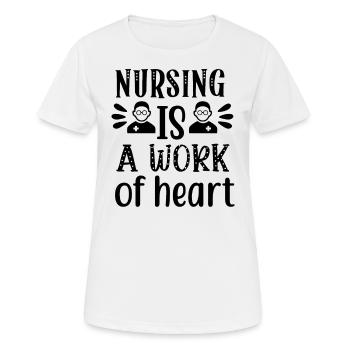 Krankenpflege ist eine Herzensangelegenheit - Frauen T-Shirt atmungsaktiv - Weiß - Vorne - AI Model Female 172 dark (172cm)