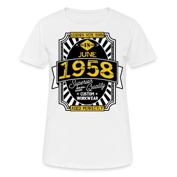 1958 JUNI - Frauen T-Shirt atmungsaktiv - Weiß - Vorne - AI Model Female 172 dark (172cm)