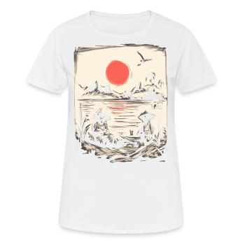 Soleil rouge japonais : pêcheurs et pêcheurs sur le lac - T-shirt respirant Femme - blanc - Devant - AI Model Female 172 dark (172cm)