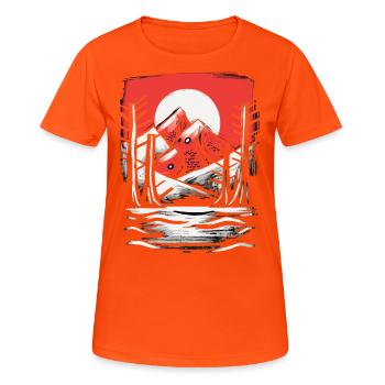 Soleil rouge du Japon, montagnes de poissons - T-shirt respirant Femme - orange néon - Devant - AI Model Female 172 dark (172cm)