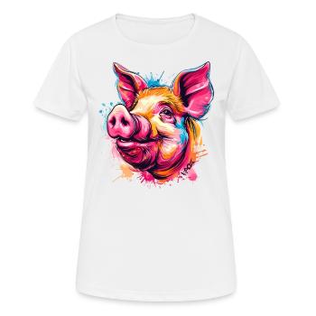Buntes Farbspritzer Schwein - Frauen T-Shirt atmungsaktiv - Weiß - Vorne - AI Model Female 172 dark (172cm)