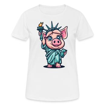 Lady Pig of Funny: Liberty Pig Statue - Women's Breathable T-Shirt - white - Front - AI Model Female 172 dark (172cm)